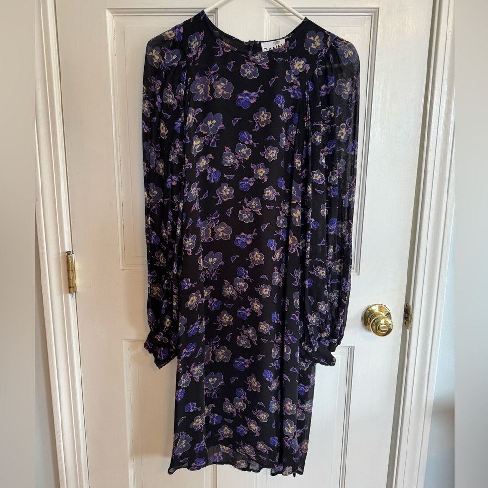 GANNI georgette floral print dress. Size 40. Like new.